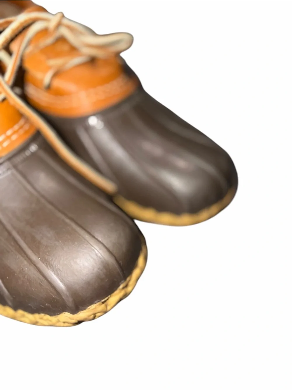 L.L. Bean Women Brown and Tan Leather Two-Tone Duck Boots